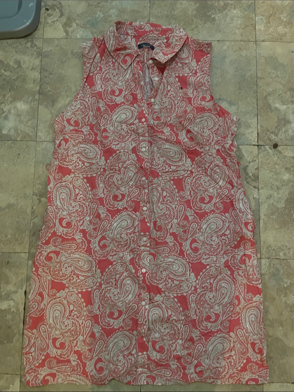 Tommy Hilfiger Coral and White Paisley Button-Up Shirt